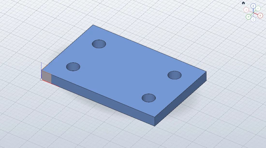 Actual SolidCraft model of Mounting Plate, 60 × 40 × 5 mm · Ø6 mm holes